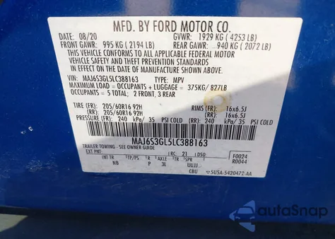 2020 Ford Ecosport Se from USA, damaged, VIN MAJ6S3GL5LC388163